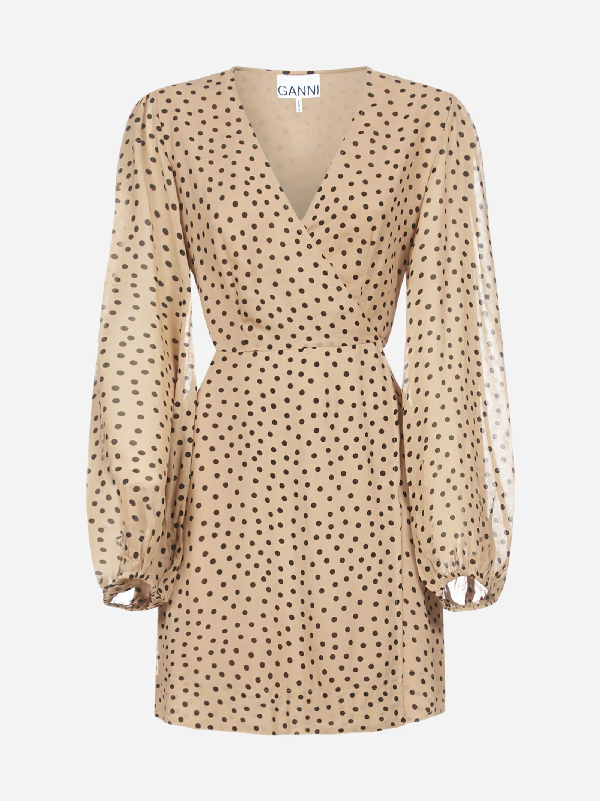 Ganni Polka-dot Georgette Wrap Dress In ...